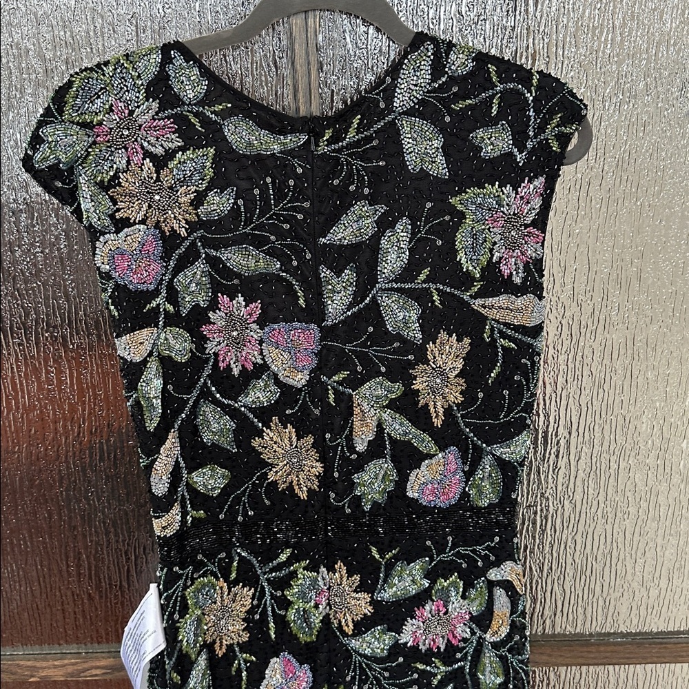 Mac Duggal Floral Beaded Cap Sleeve Evening Gown 5229 Black Multi Size 10 NWT - Picture 11 of 15